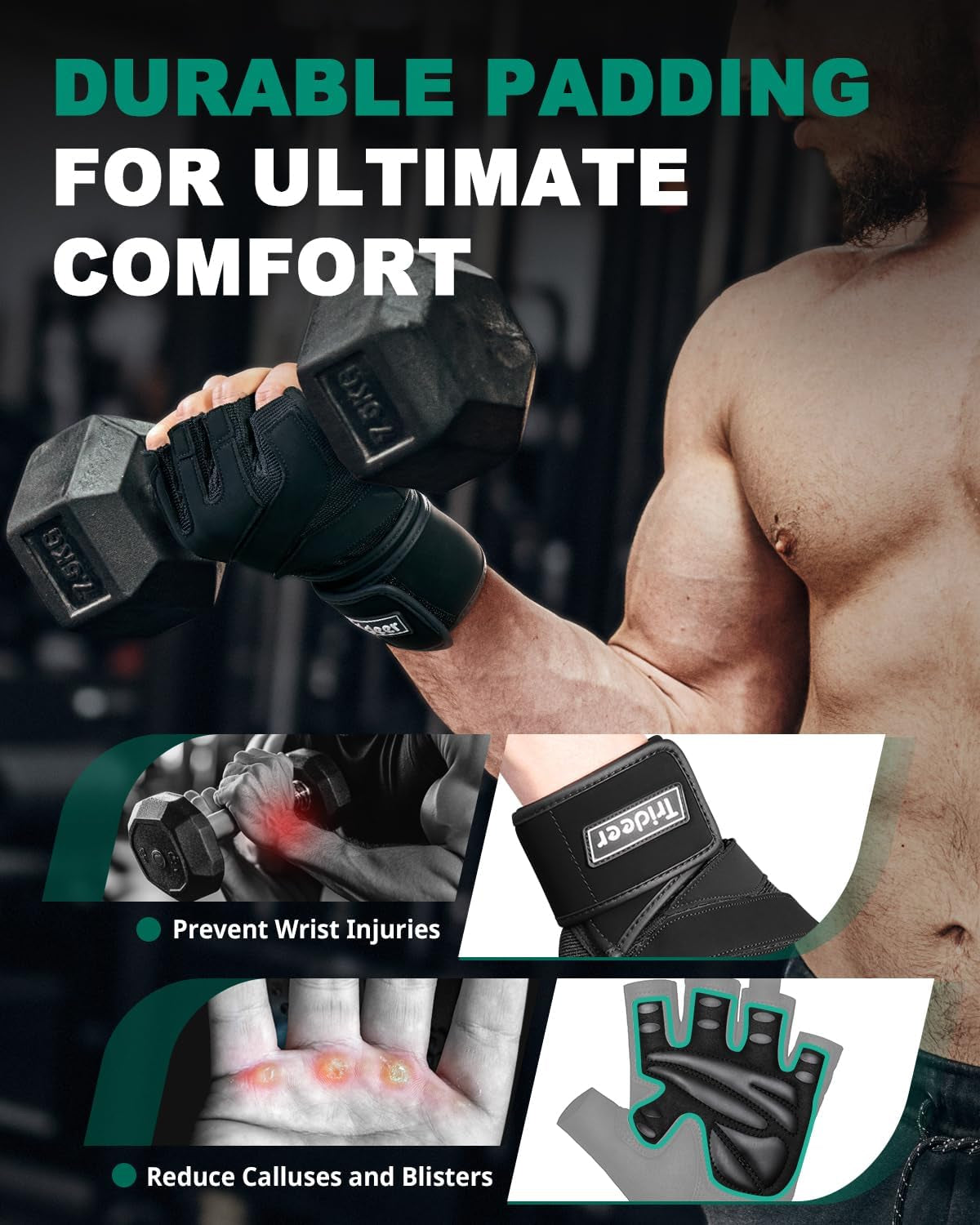 Workout Gloves for Men, Weight Lifting Gloves with Wrist Wrap Support, Full Palm Protection & Extra Grips for Weightlifting, Exercise, Cross Training, Fitness, Pull-Up