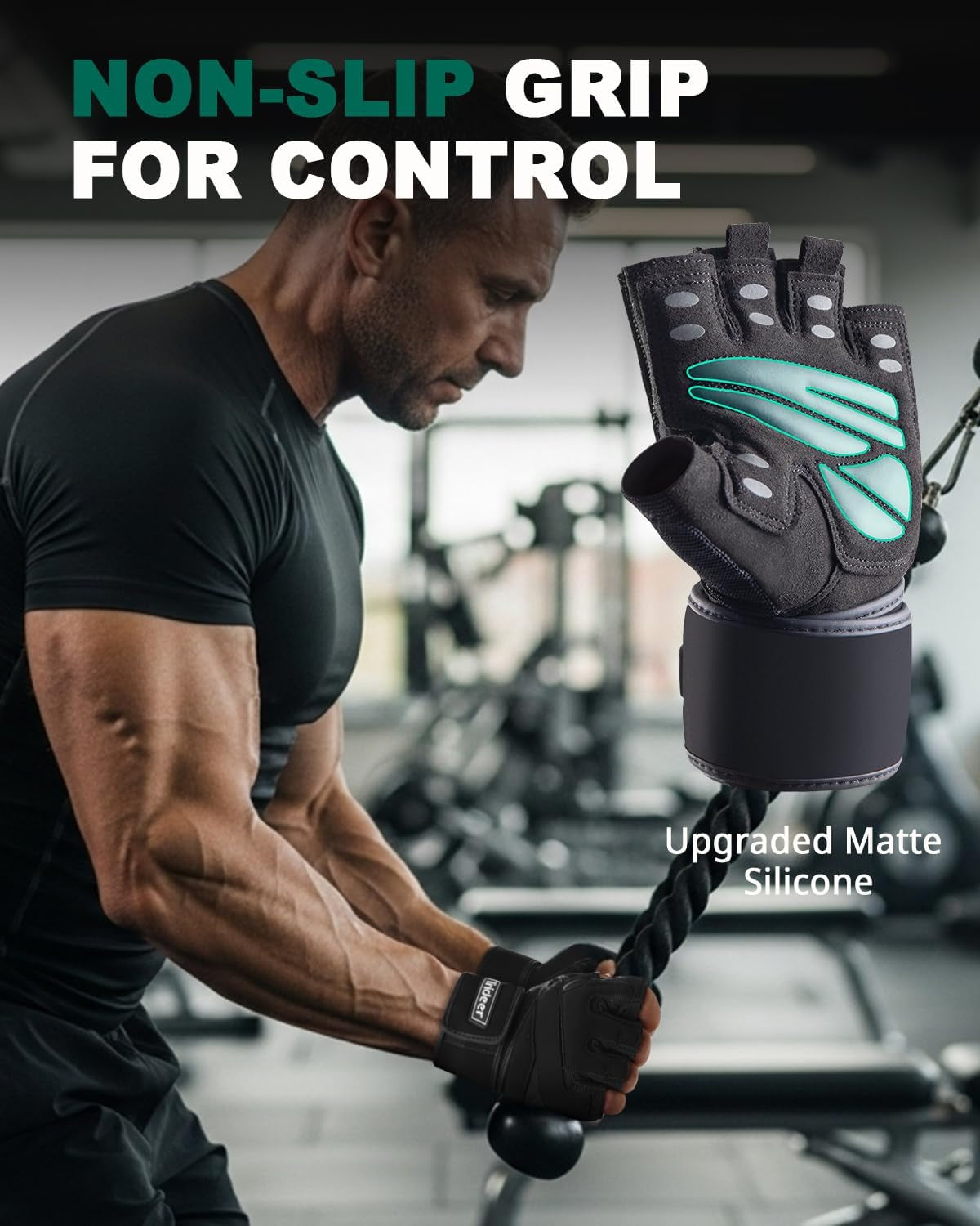 Workout Gloves for Men, Weight Lifting Gloves with Wrist Wrap Support, Full Palm Protection & Extra Grips for Weightlifting, Exercise, Cross Training, Fitness, Pull-Up
