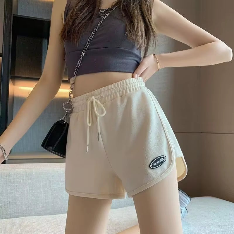 Women Casual Drawstring Sports Shorts Summer Thin High Waist Yoga A-Line Shorts Loose Women Running Straight Trousers