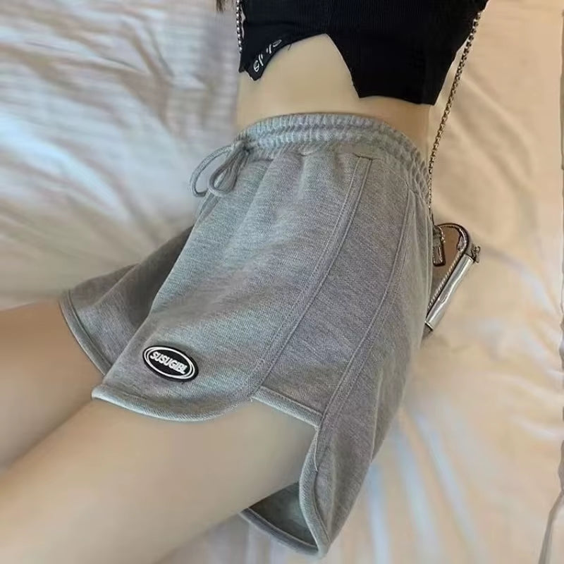 Women Casual Drawstring Sports Shorts Summer Thin High Waist Yoga A-Line Shorts Loose Women Running Straight Trousers