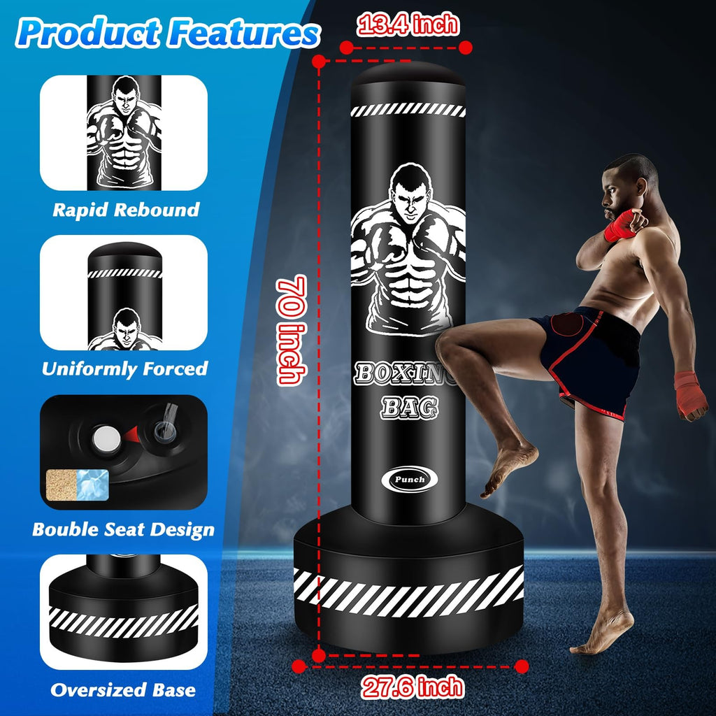 Standing Punching Bag for Adults Teens, 70" Heavy Punching Bag with Stand, He...