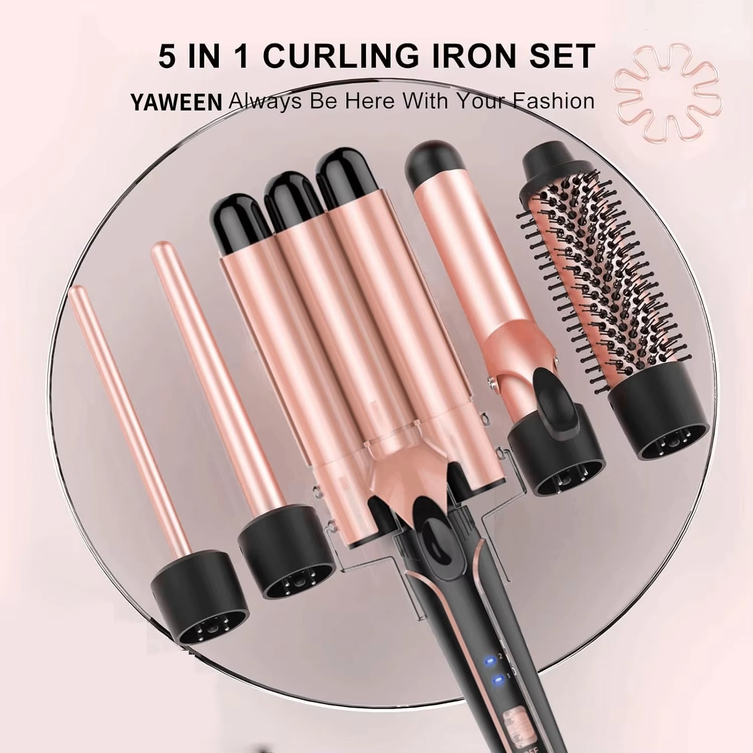5 in 1 Hair Curlers Set with Curling Brush, 0.35”-1.25” Hair Curler Wand for Hairstyle and Heat Resistant Gloves and Hair Clip