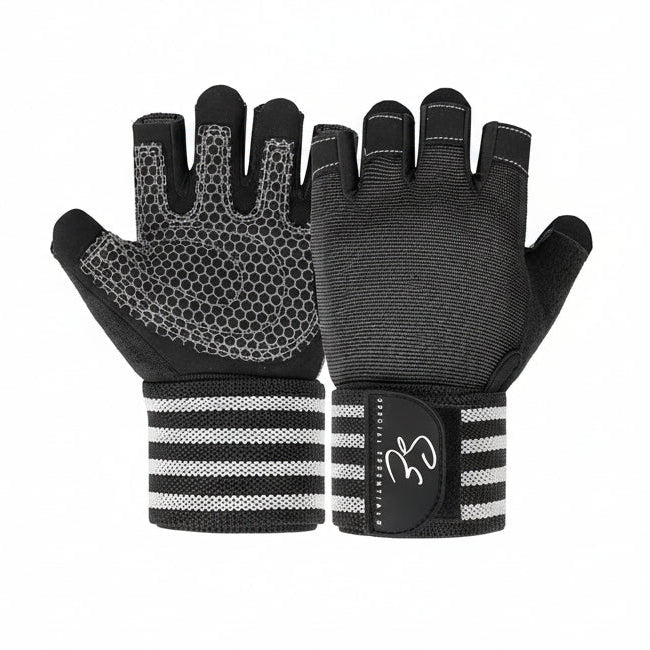 Workout Gym Gloves for Men and Women, Fingerless Exercise Gloves with Non-Slip Neoprene Padding and Wrist Strap. Perfect for Weightlifting, Cycling & Training