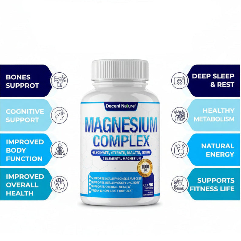 Magnesium Complex 7 Elemental Magnesium Supplement 1000Mg – Magnesium Glycinate, Citrate, Malate, Taurate, Oxide, Aspartate, Orotate Non-Gmo 90 Capsules