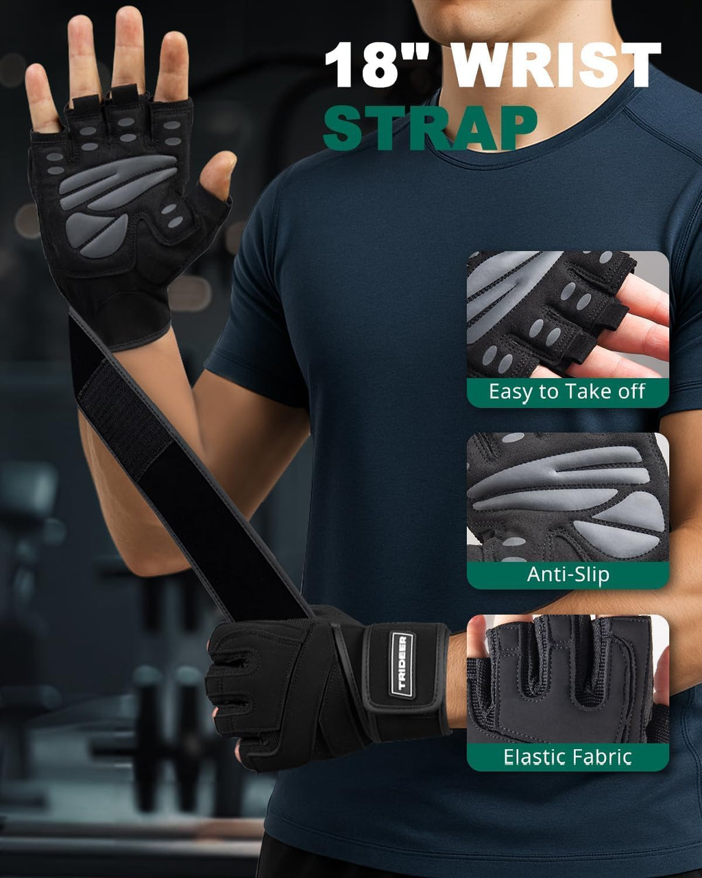 Workout Gloves for Men, Weight Lifting Gloves with Wrist Wrap Support, Full Palm Protection & Extra Grips for Weightlifting, Exercise, Cross Training, Fitness, Pull-Up