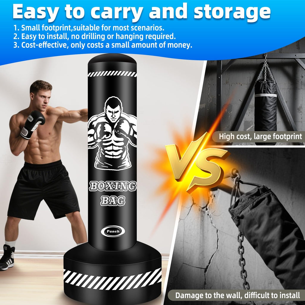 Standing Punching Bag for Adults Teens, 70" Heavy Punching Bag with Stand, He...