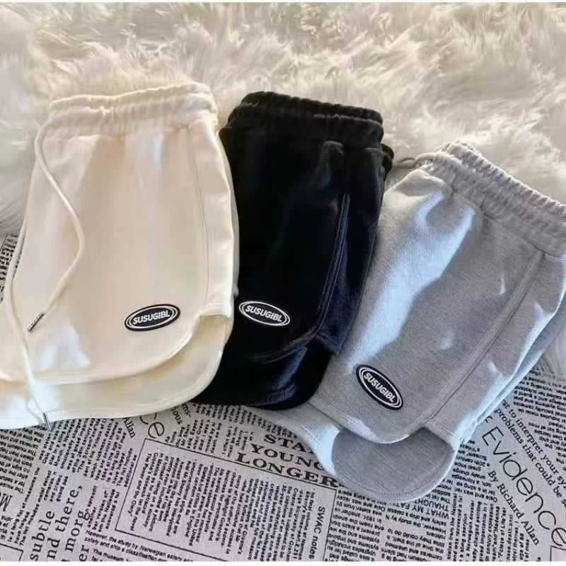 Women Casual Drawstring Sports Shorts Summer Thin High Waist Yoga A-Line Shorts Loose Women Running Straight Trousers