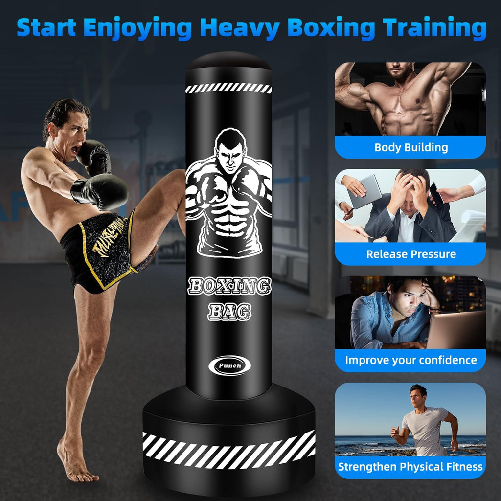 Standing Punching Bag for Adults Teens, 70" Heavy Punching Bag with Stand, He...
