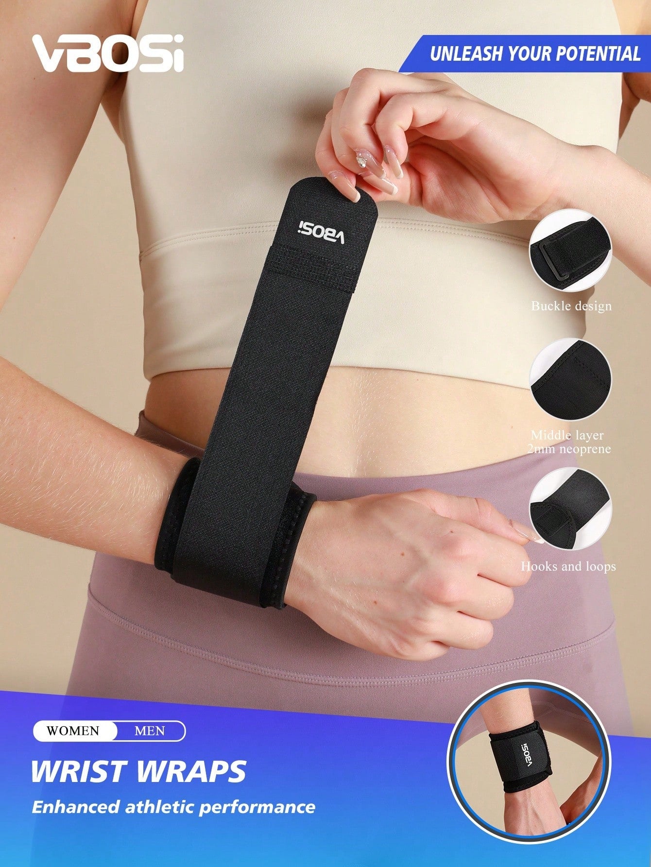 VBOSI 1 Piece Women Men Adjustable Wrist Support Wrap – Unisex Brace for Weightlifting, Basketball & Gym Training Gym Gym Wristbands Accessories